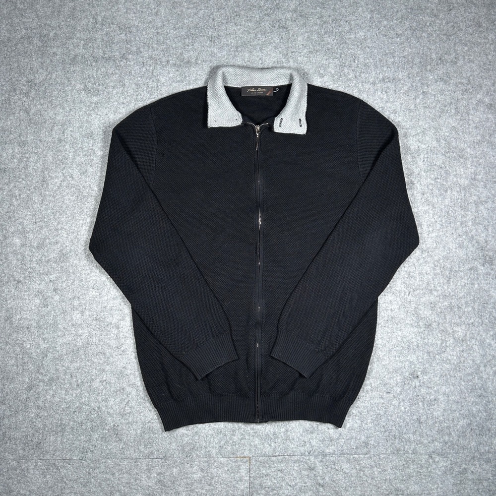Klaus Boehler Full Zip Sweater Men Medium Black Cotton Silk Blend Knit Cardigan‎